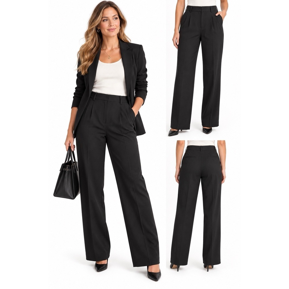Aritzia The Effortless Pant 12 Black High Rise Wide Leg Pleated Trousers Office